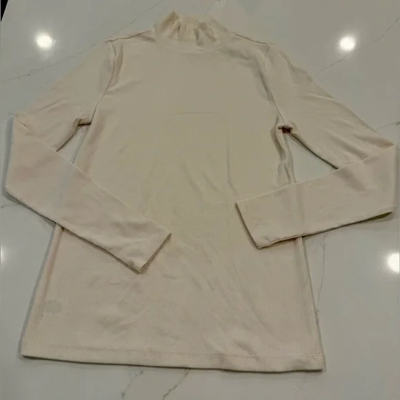 NWT LOFT Ribbed Mock Neck Sweater Top in Cream - Picture 2 of 6